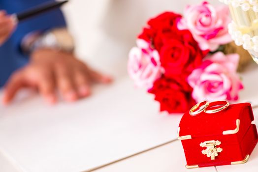 Wedding ceremony with wife and husband