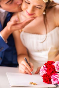 Wedding ceremony with wife and husband