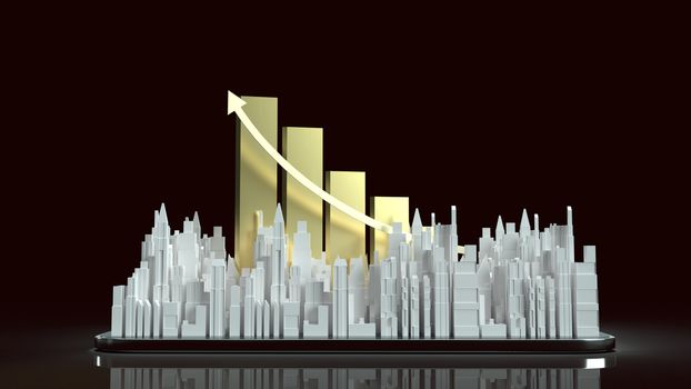 The building city and chart arrow up on tablet for property content 3d rendering.