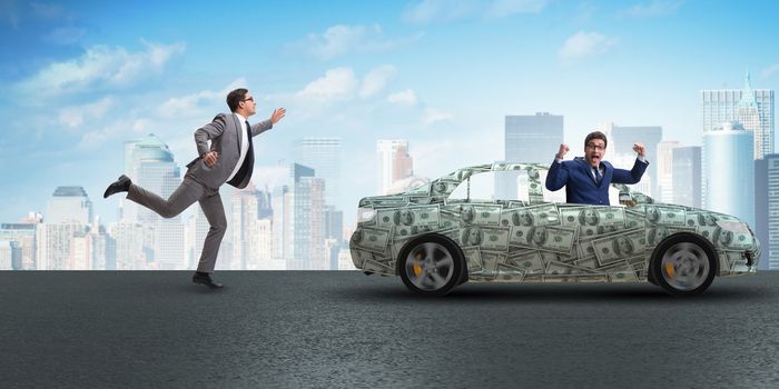 Businessman in the business concept with dollar car