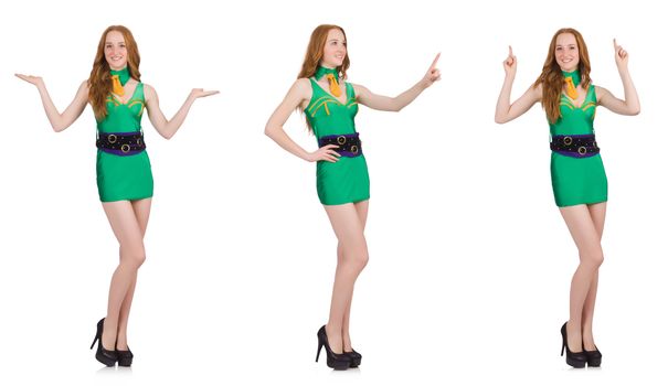 Young sexy girl in green dress isolated on white
