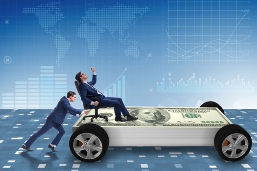 Businessman in the business concept with dollar car