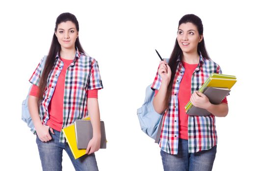 Young female student isolated on the white