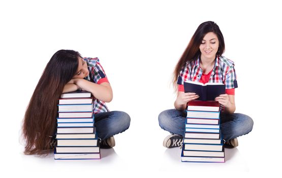 Young female student isolated on white