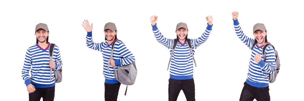 Student with backpack isolated on the white