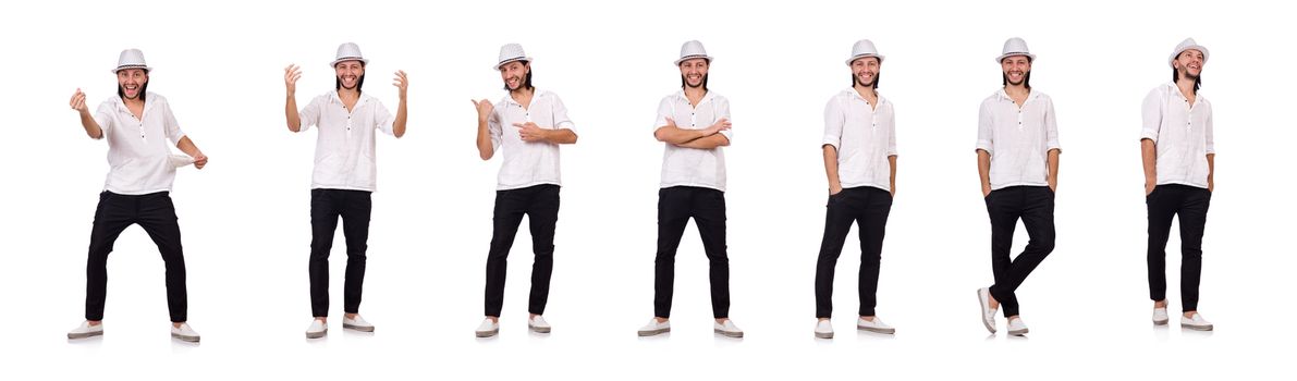 Young man in hat isolated on white