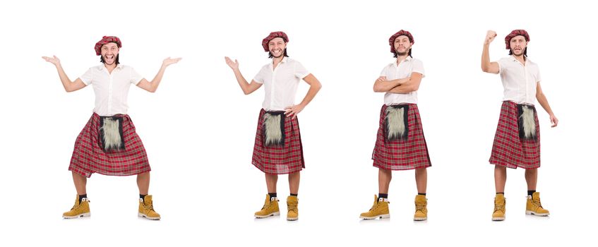 Man in scottish skirt isolated on white