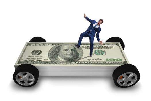 Businessman in the business concept with dollar car