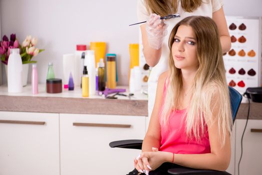 Customer choosing colour for her hair