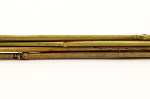 The bundle of dry bamboo on a white background