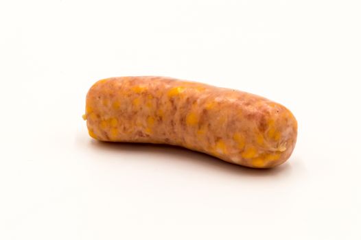 a white sausage with raw cheese on a white background
