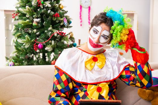 Funny clown in Christmas celebration concept 