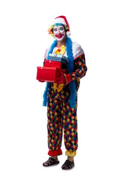 Young funny clown comedian isolated on white 