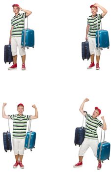 Young man with suitcase isolated on white 