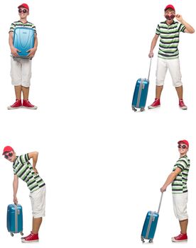 Young man with suitcase isolated on white 