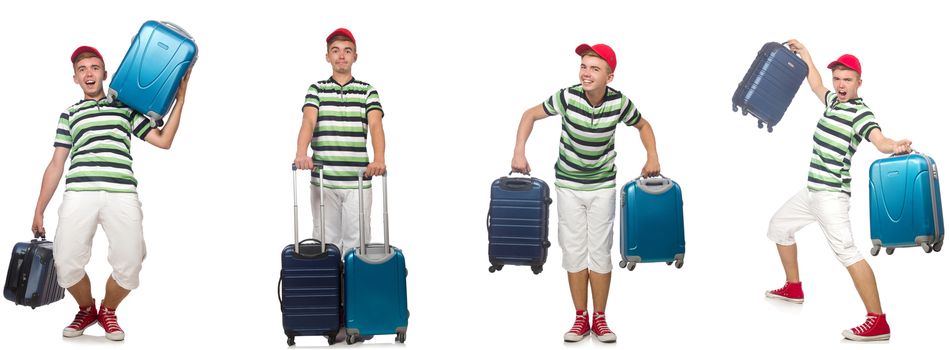 Young man with suitcase isolated on white 