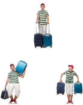 Young man with suitcase isolated on white 