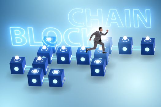 Blockchain innovative concept with businessman 