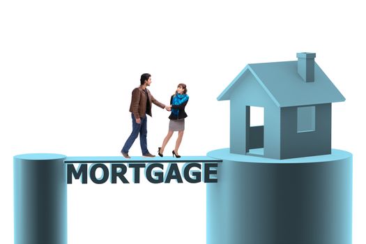 Concept of family taking mortgage loan for house