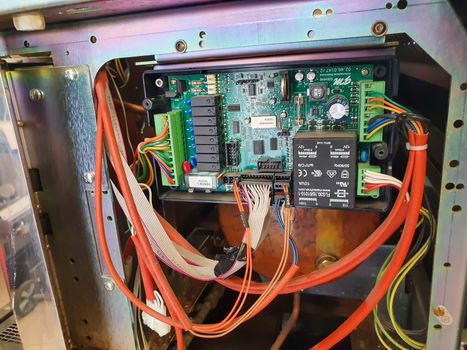 terni,italy august 18 2020: disassembled coffee machine electrical parts