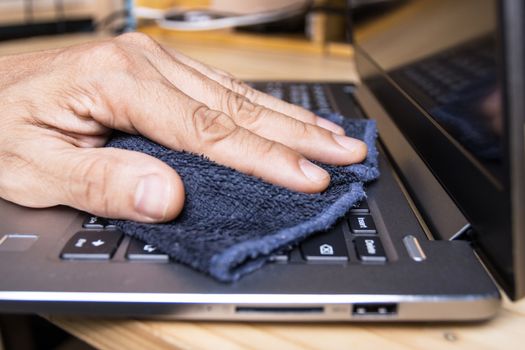 Concept Prevention cleaning frequently, Focus on the high traffic areas that enable pathogens to spread around the computer equipment such as keyboards of laptop computer