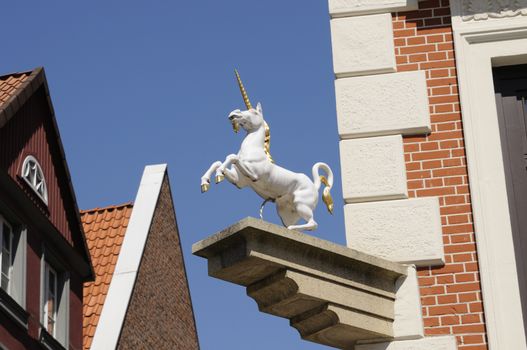 Sculpture of an unicorn, Lueneburg, Lower Saxony, Germany.