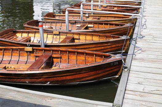Rowboats on the Outer Alster in Hamburg, Germany.