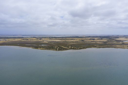 Aerial view of the estuary at Goolwa in regional South Australia in Australia