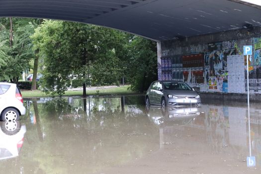 07/11/2020 Brescia, Lomabrdia, Italy. : Flood in Brescia, underpass flooded