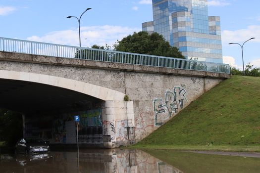 07/11/2020 Brescia, Lomabrdia, Italy. : Flood in Brescia, underpass flooded