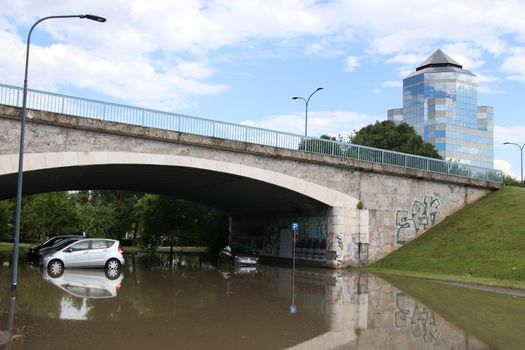 07/11/2020 Brescia, Lomabrdia, Italy. : Flood in Brescia, underpass flooded