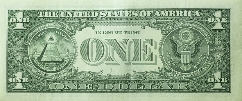 Isolated image of One dollar bill in rear side