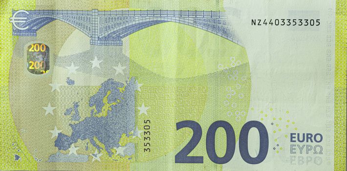 Isolated image of two hundred Euro bill new model, rear side