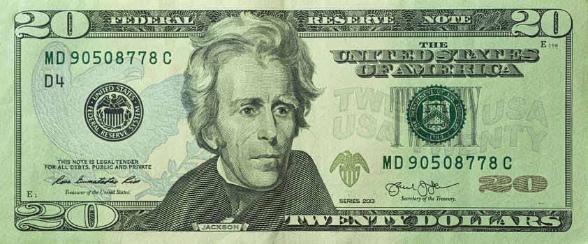 Isolated image of Twenty dollar bill in front side