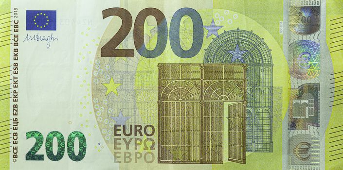Isolated image of two hundred Euro bill new model, front side