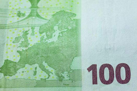 Europe map impressed on rear side of one hundred euro bill