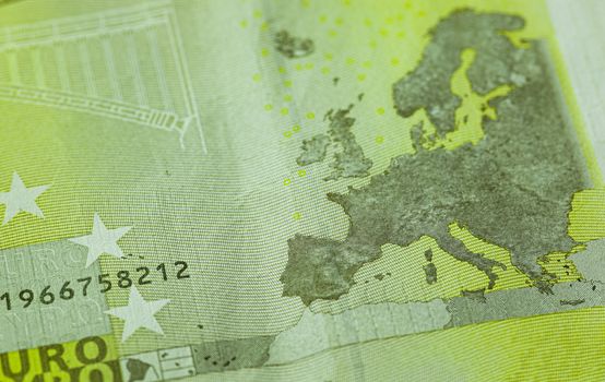 Europe map impressed on rear side of two hundred euro bill