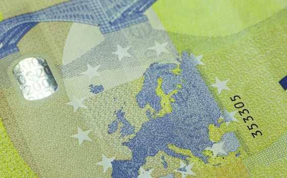 Europe map impressed on rear side of two hundred euro bill