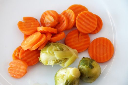 steamed Brussels sprouts and carrots