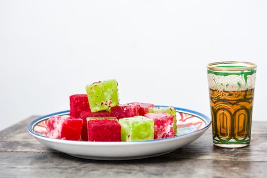 Turkish delights on a wooden table