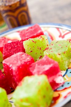 Turkish delights on a wooden table