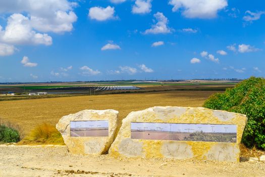 Shafir, Israel - August 11, 2020: The Bikaat Shafir Lookout, named after Dr. Moshiko Rom, and views of the Shafir valley. Southern Israel