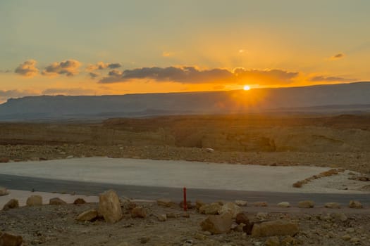 Sunset view from Makhtesh (crater) Ramon, the Negev Desert, Southern Israel