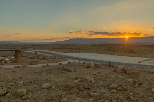 Sunset view from Makhtesh (crater) Ramon, the Negev Desert, Southern Israel