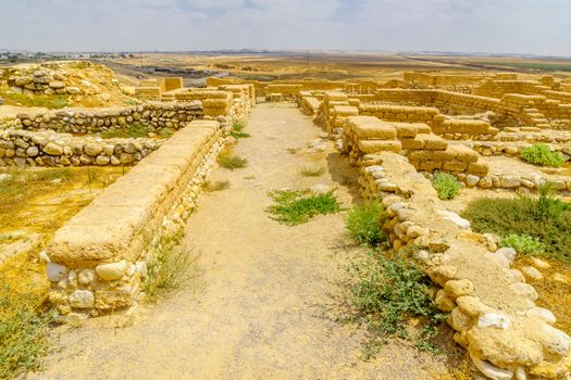 View of Tel Beer Sheva archaeological site, believed to be the remains of the biblical town of Beersheba. Now a UNESCO world heritage site and national park. Southern Israel