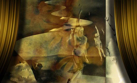 Men and women ascension to the God. 3D rendering