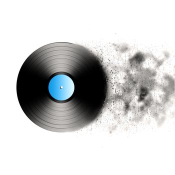 Illustrated vinyl record on white background. 3D rendering