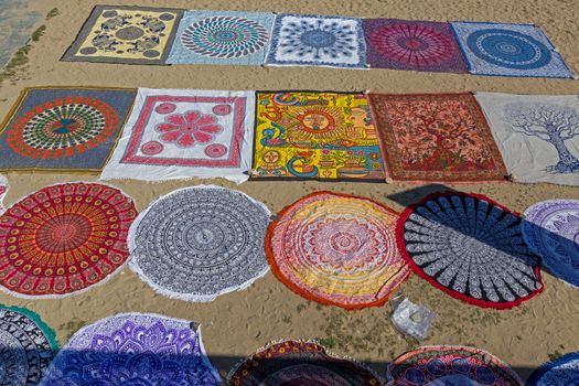 Textiles for sale on the beach in Barcelona of Spain
