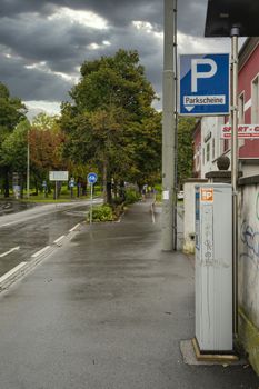Graz, Austria. August, 2020. Parking payment machine on a street in the city center