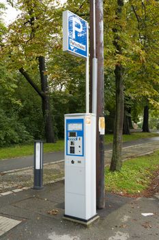 Graz, Austria. August, 2020. Parking payment machine on a street in the city center